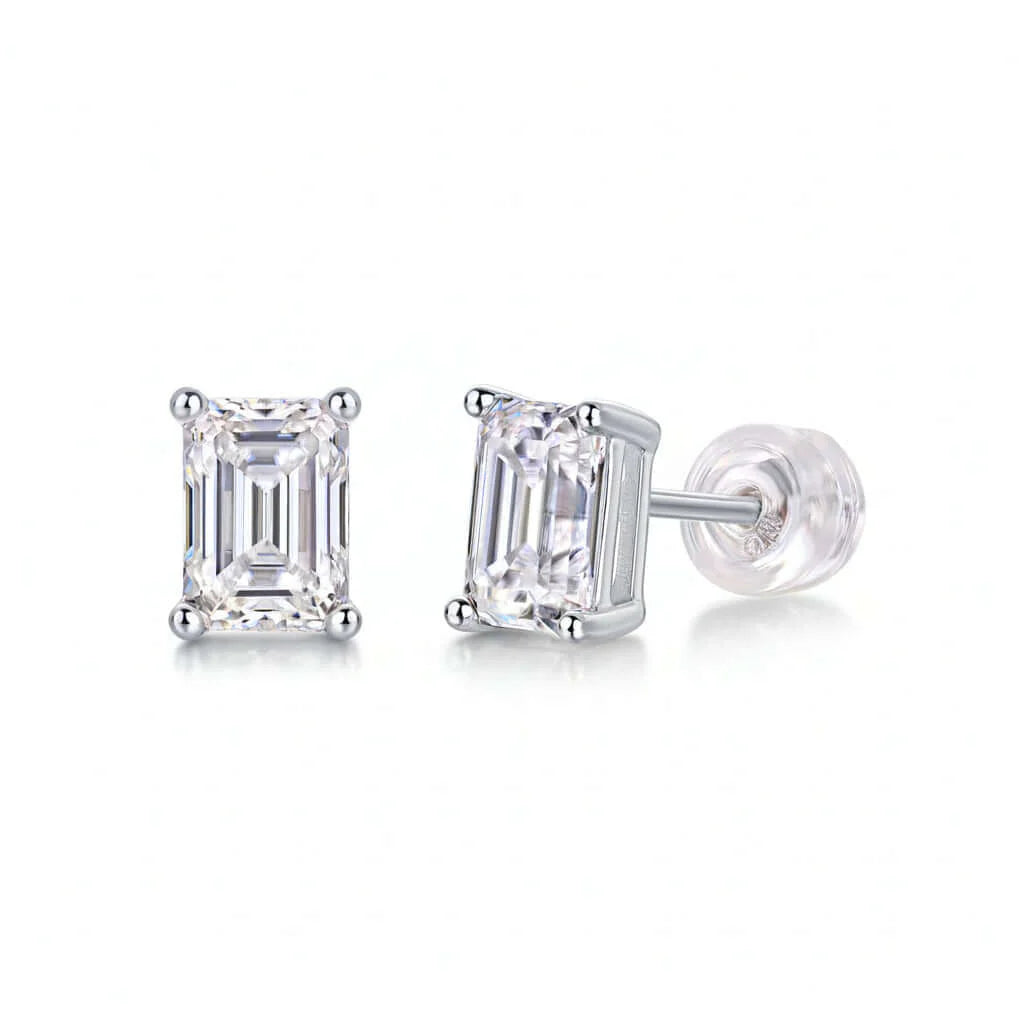 Moissanite Diamond Stud Earrings Studs - Set with Mosan Diamond Silver