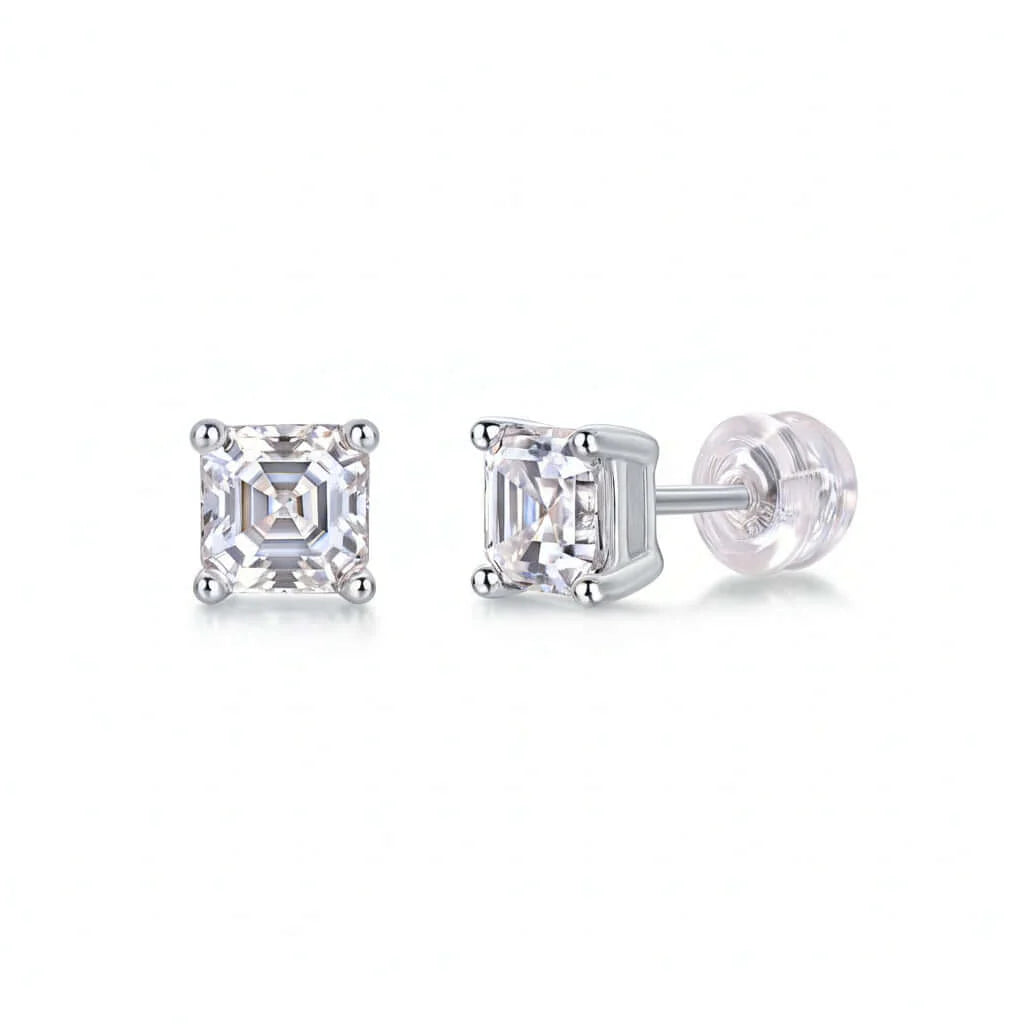 Square Moissanite Necklace – 925 Sterling Silver Platinum Plated Pendant