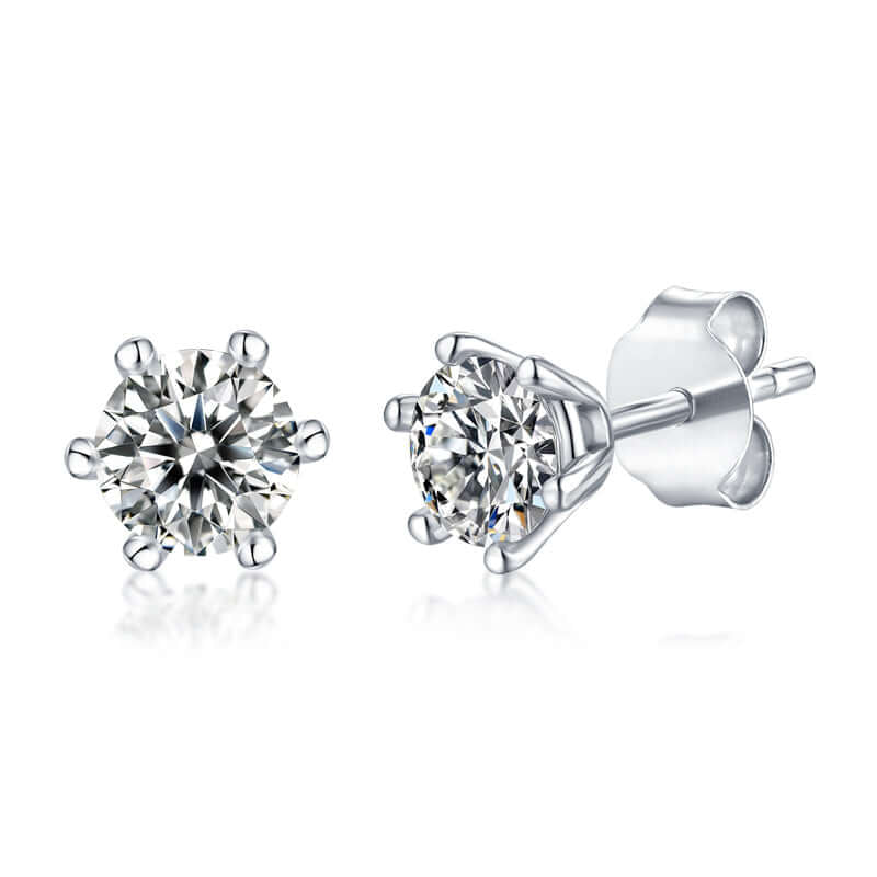 Her Crown Moissanite Stud Earrings – S925 Sterling Silver Six-Prong