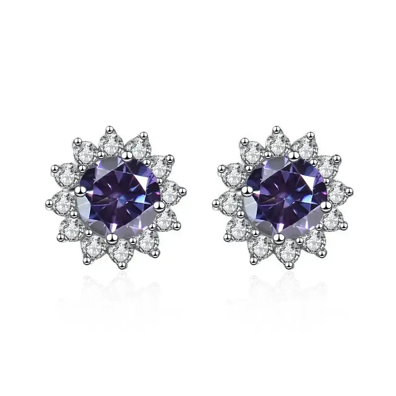 1CT Moissanite Sunflower Stud Earrings 925 Sterling Silver – D Color VVS1 
