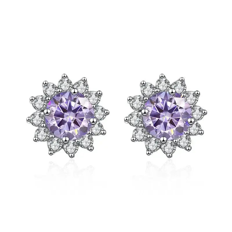 1CT Moissanite Sunflower Stud Earrings 925 Sterling Silver – D Color VVS1 