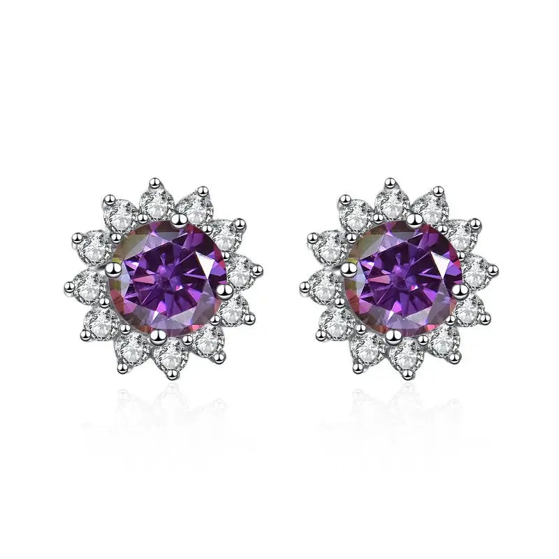1CT Moissanite Sunflower Stud Earrings 925 Sterling Silver – D Color VVS1 