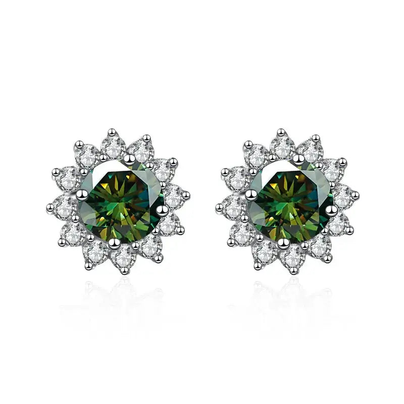 1CT Moissanite Sunflower Stud Earrings 925 Sterling Silver – D Color VVS1 
