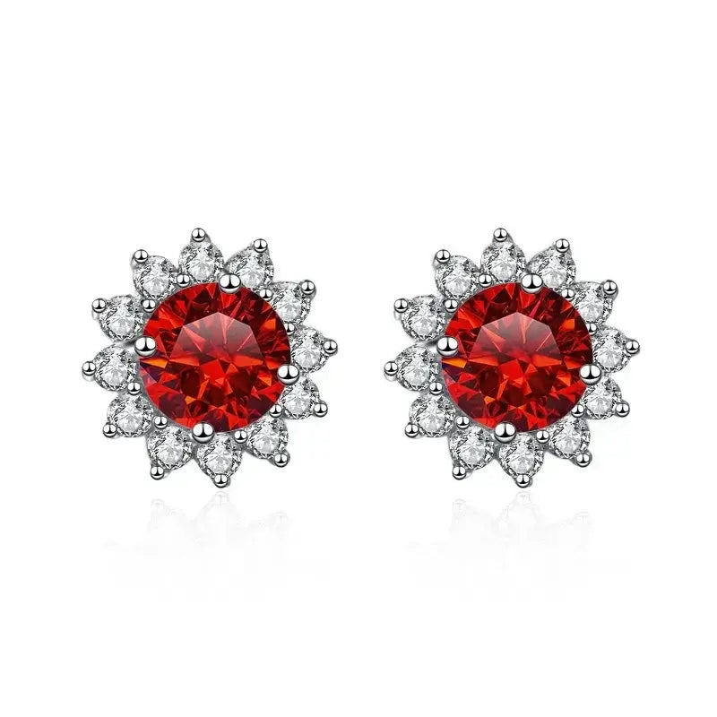 1CT Moissanite Sunflower Stud Earrings 925 Sterling Silver – D Color VVS1 
