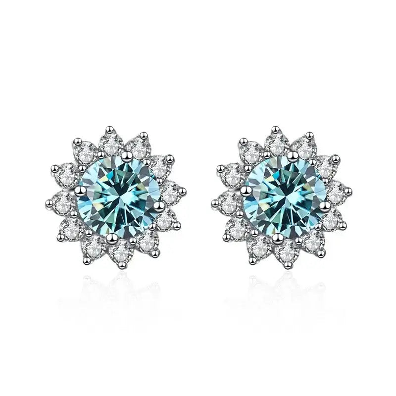 1CT Moissanite Sunflower Stud Earrings 925 Sterling Silver – D Color VVS1 