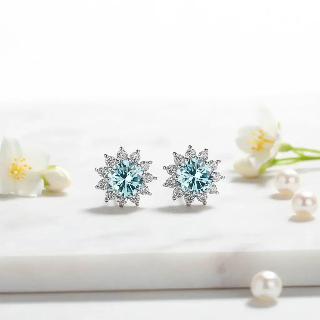 1CT Moissanite Sunflower Stud Earrings 925 Sterling Silver – D Color VVS1 