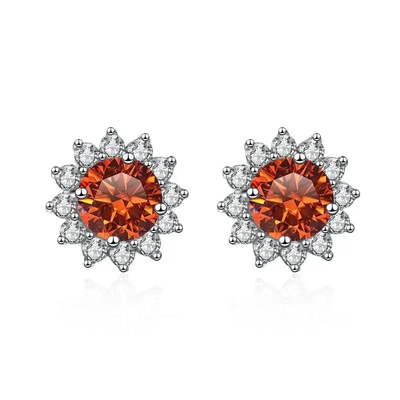 1CT Moissanite Sunflower Stud Earrings 925 Sterling Silver – D Color VVS1 