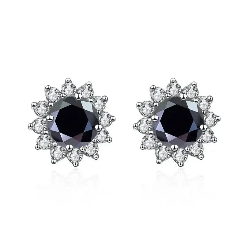 1CT Moissanite Sunflower Stud Earrings 925 Sterling Silver – D Color VVS1 