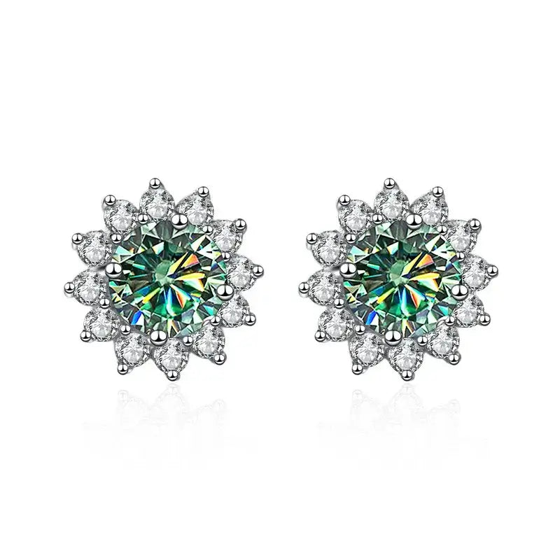 1CT Moissanite Sunflower Stud Earrings 925 Sterling Silver – D Color VVS1 