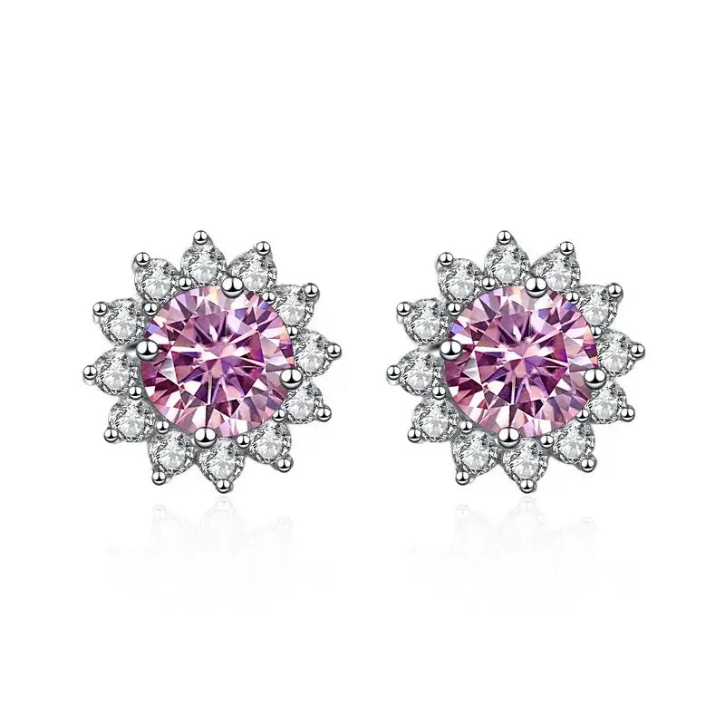 1CT Moissanite Sunflower Stud Earrings 925 Sterling Silver – D Color VVS1 