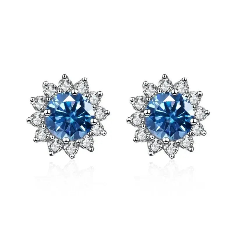1CT Moissanite Sunflower Stud Earrings 925 Sterling Silver – D Color VVS1 