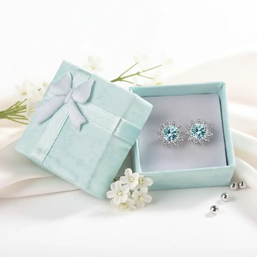 1CT Moissanite Sunflower Stud Earrings 925 Sterling Silver – D Color VVS1 