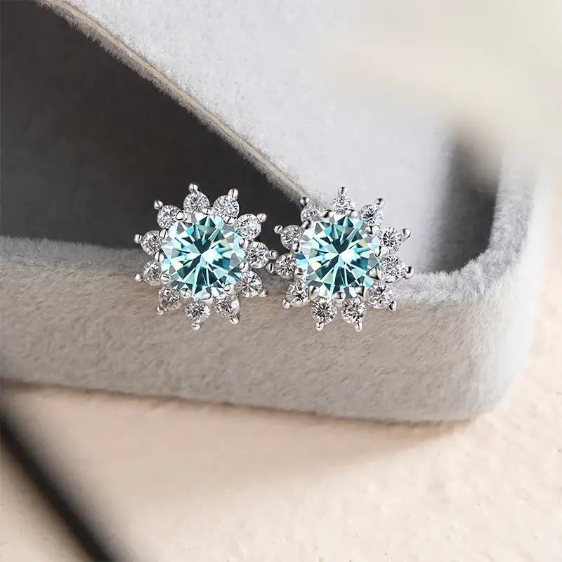 1CT Moissanite Sunflower Stud Earrings 925 Sterling Silver – D Color VVS1 