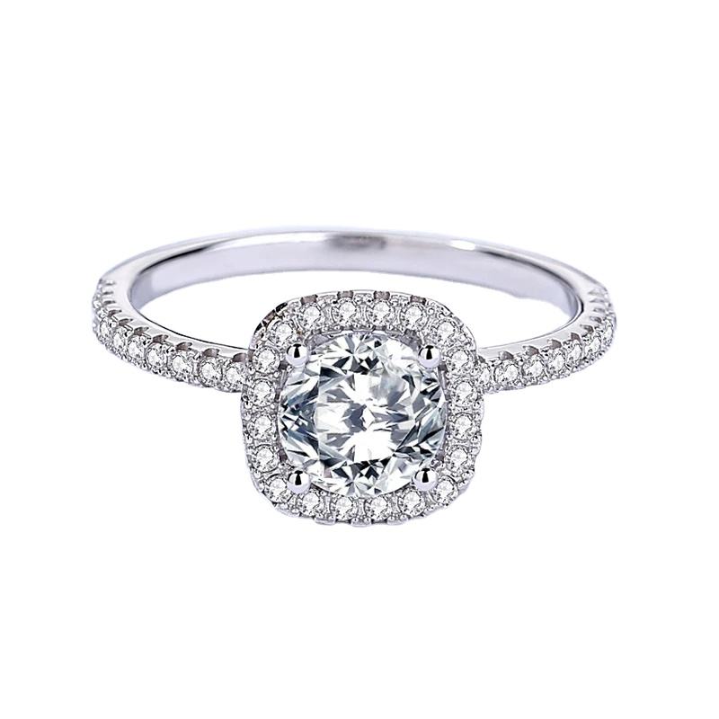 Moissanite Halo – 18K White Gold Plated 925 Sterling Silver 1CT Ring