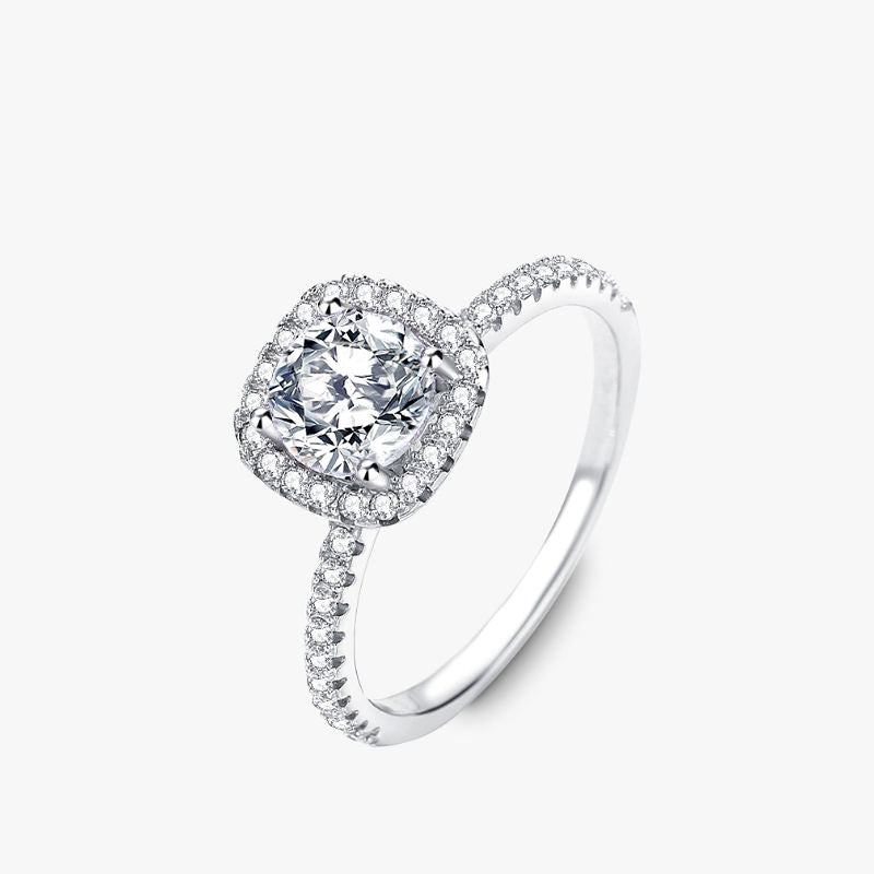 Moissanite Halo – 18K White Gold Plated 925 Sterling Silver 1CT Ring