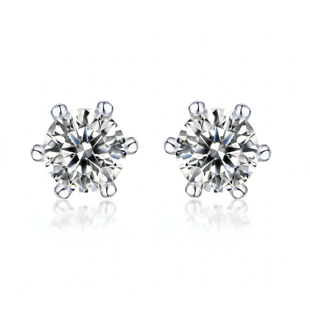 Her Crown Moissanite Stud Earrings – S925 Sterling Silver Six-Prong