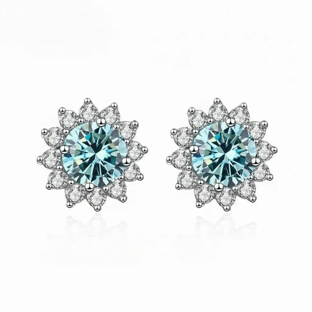 1CT Moissanite Sunflower Stud Earrings 925 Sterling Silver – D Color VVS1 