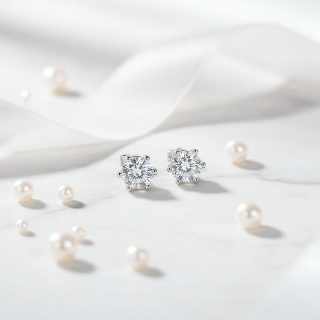 Her Crown Moissanite Stud Earrings – S925 Sterling Silver Six-Prong