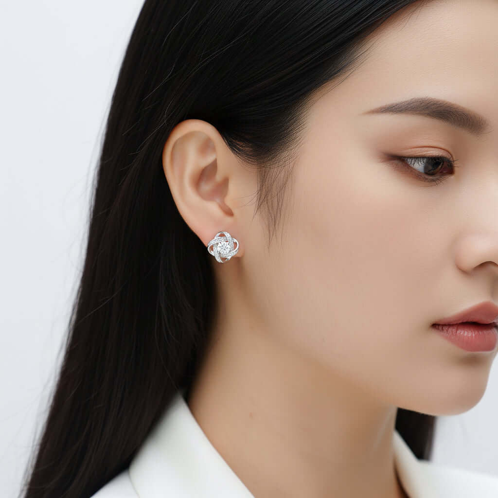 Moissanite Infinity Stud Earrings – S925 Sterling Silver Platinum-Plated