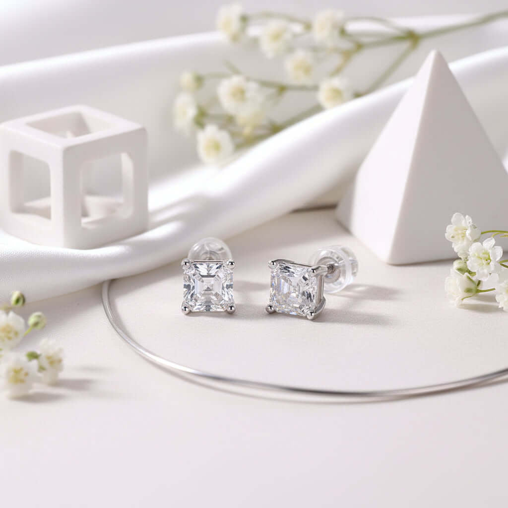 Square Moissanite Necklace – 925 Sterling Silver Platinum Plated Pendant