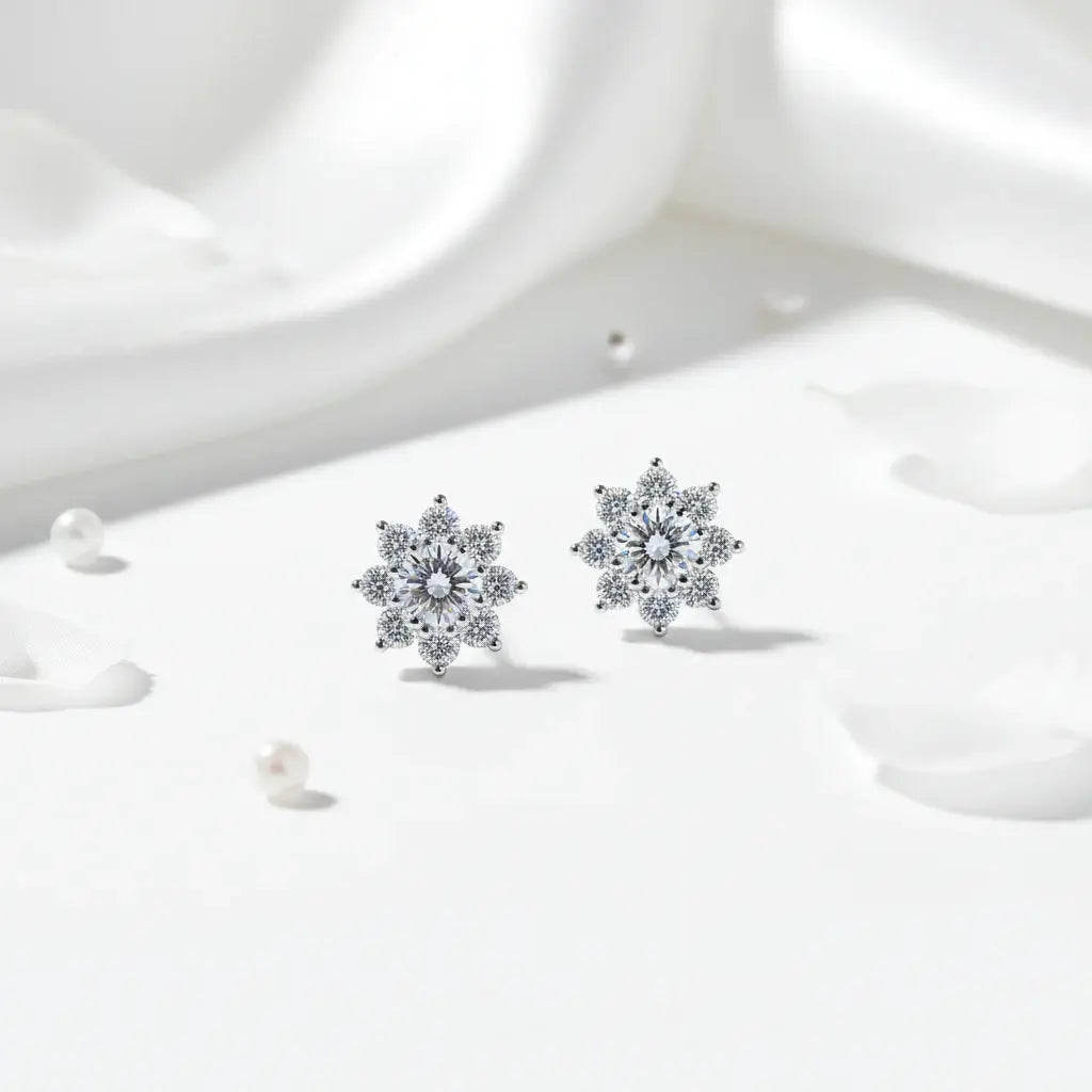 Moissanite Snowflake Sunflower Earrings 925 Silver 0.3-1CT – Cute Star Floral Studs 