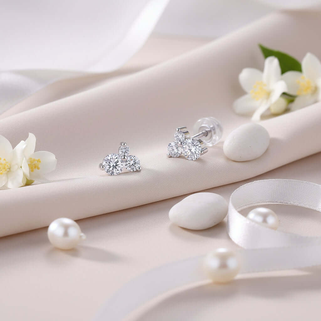 Trinity Bloom Moissanite Stud Earrings 