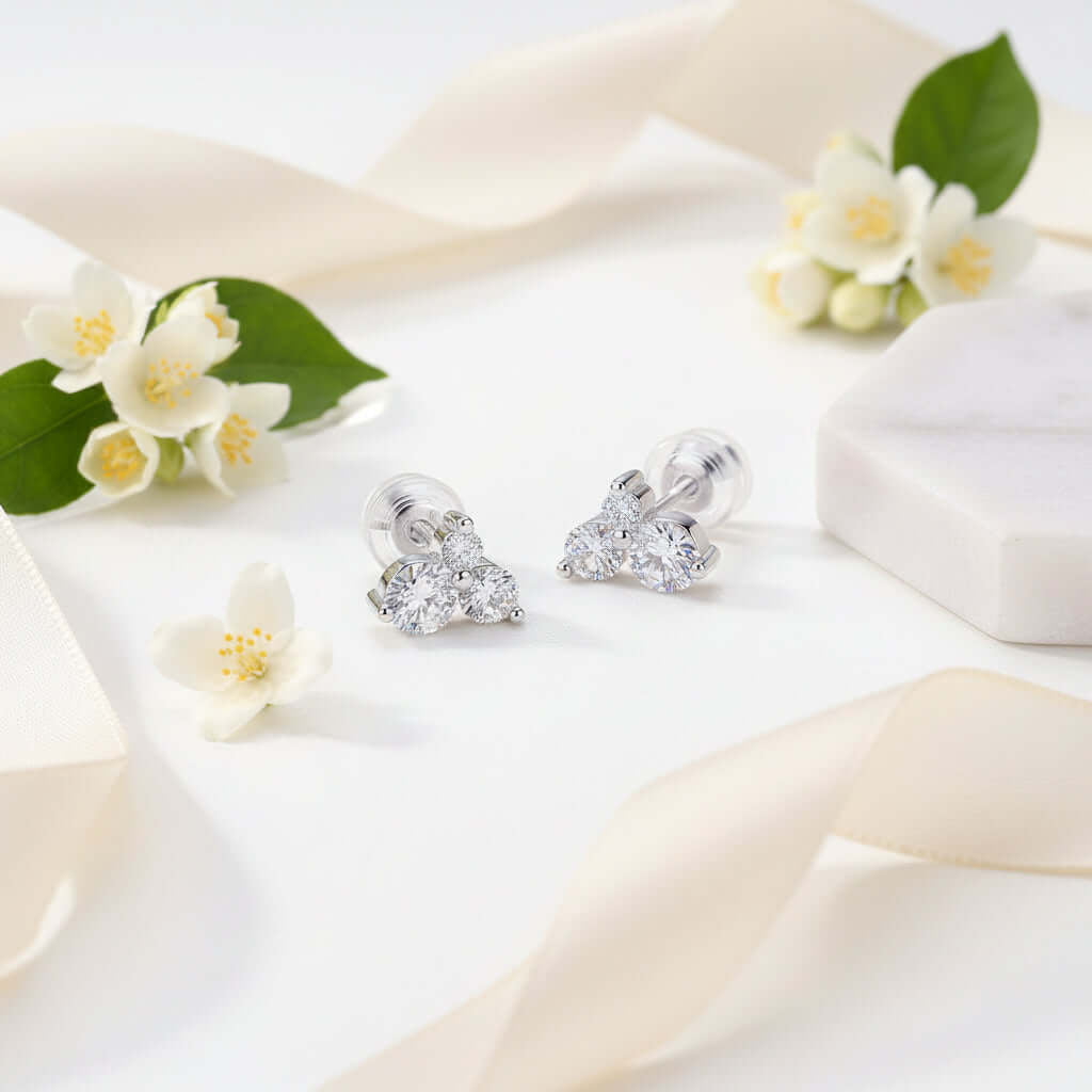 Trinity Bloom Moissanite Stud Earrings 