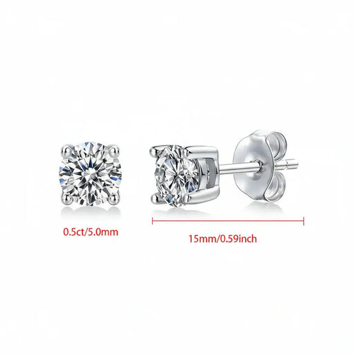 Moissanite Stud Earrings 925 Sterling Silver – 0.5–1CT Four Prong Diamond