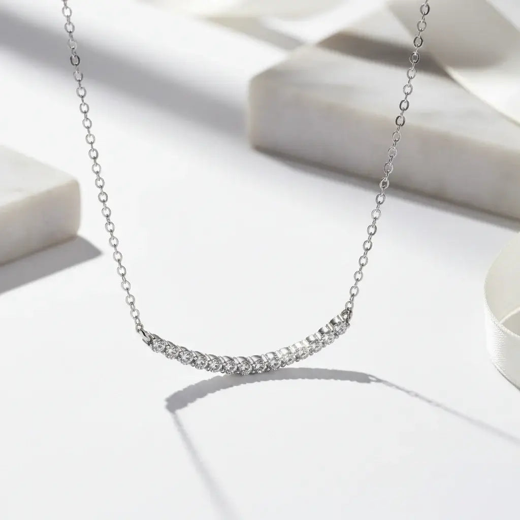 Moissanite Bar Pendant Necklace, Stone Diamond Simple Balance