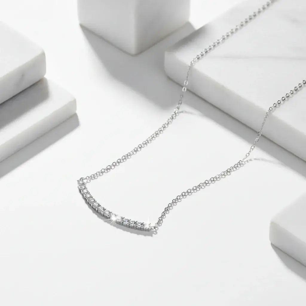 Moissanite Bar Pendant Necklace, Stone Diamond Simple Balance