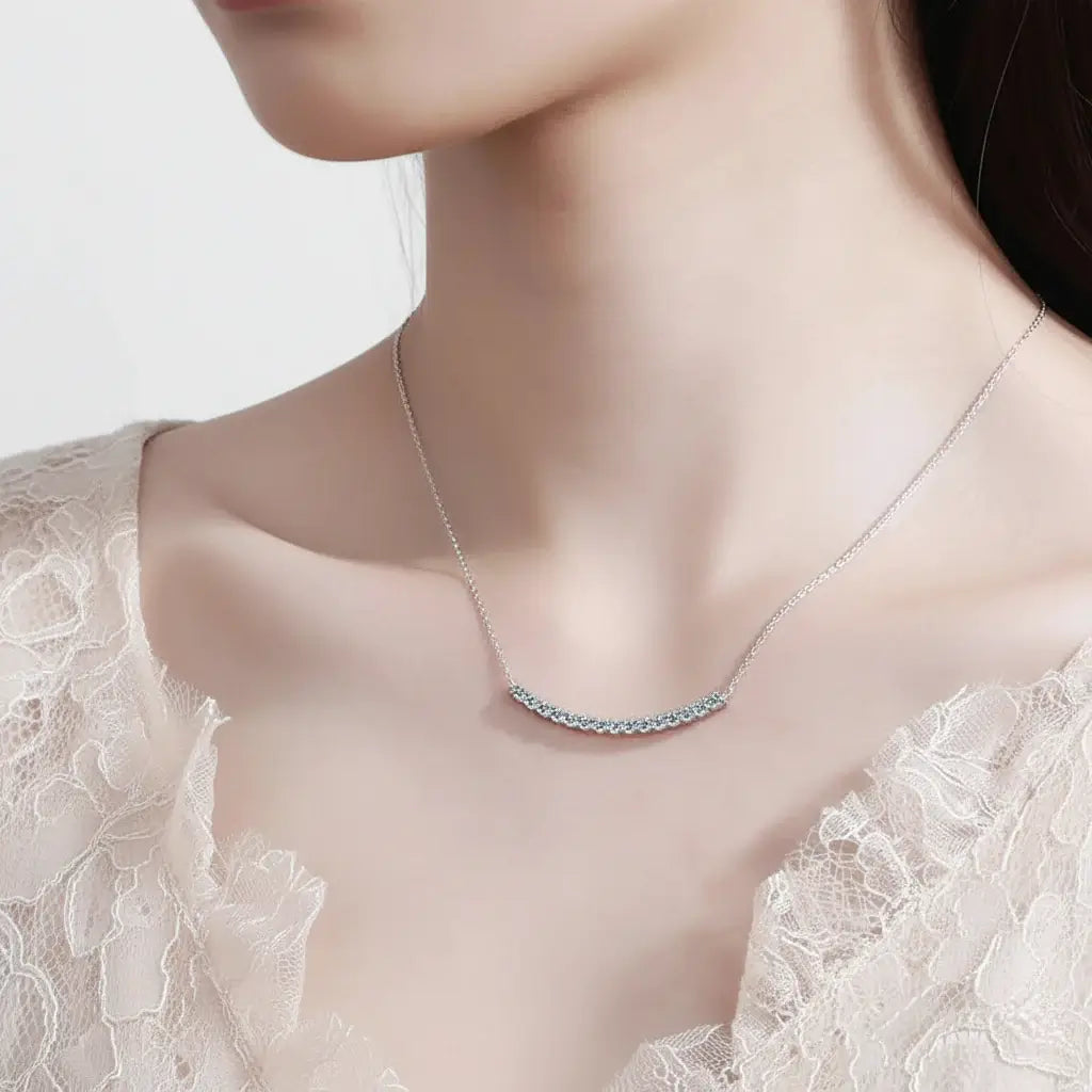 Moissanite Bar Pendant Necklace, Stone Diamond Simple Balance