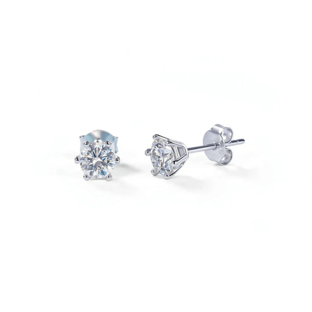 Her Crown Moissanite Stud Earrings – S925 Sterling Silver Six-Prong