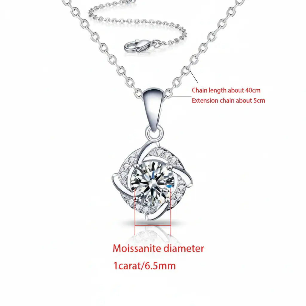 925 Sterling Silver 1CT VVS1 Moissanite Destiny Pendant Necklace