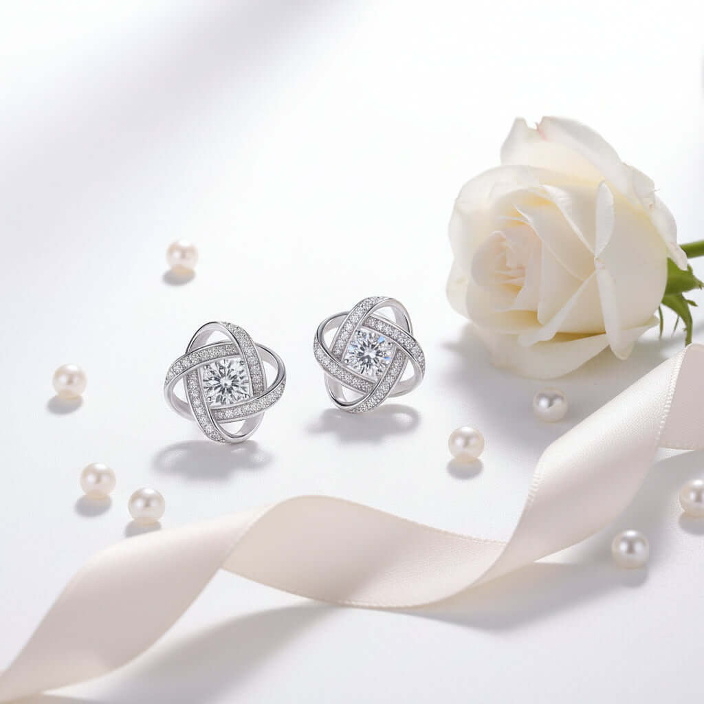 Moissanite Infinity Stud Earrings – S925 Sterling Silver Platinum-Plated