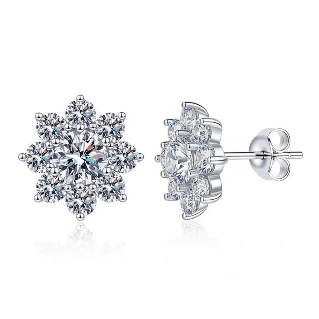 Moissanite Snowflake Sunflower Earrings 925 Silver 0.3-1CT – Cute Star Floral Studs 