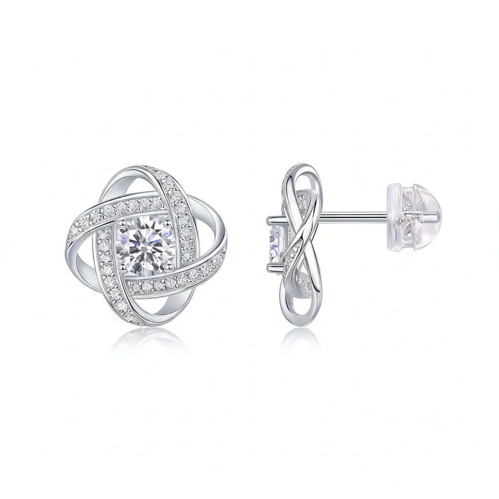 Moissanite Infinity Stud Earrings – S925 Sterling Silver Platinum-Plated