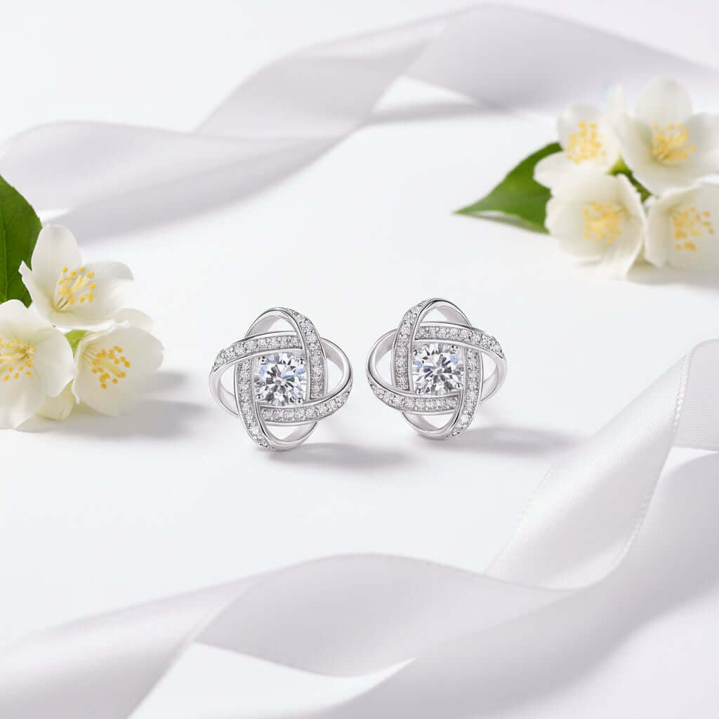 Moissanite Infinity Stud Earrings – S925 Sterling Silver Platinum-Plated