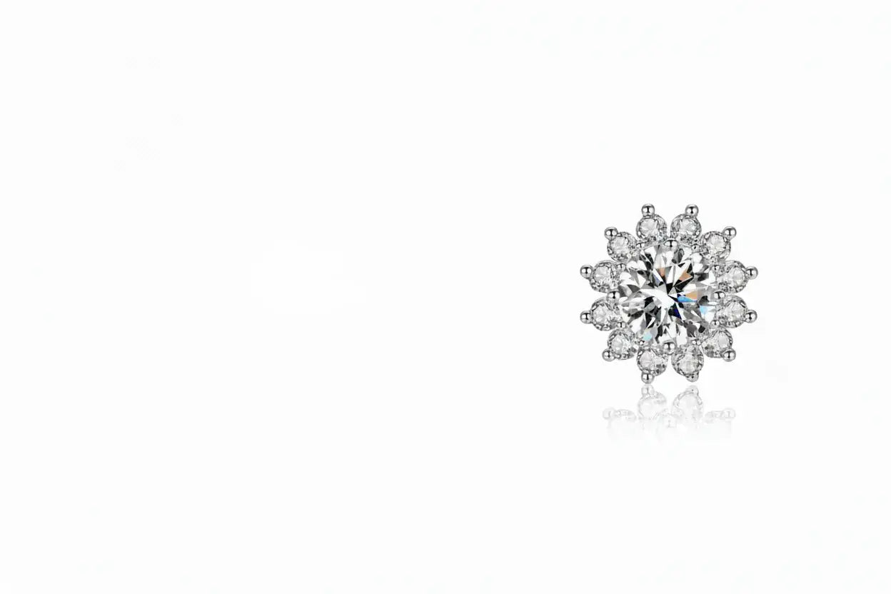 1CT Moissanite Sunflower Stud Earrings 925 Sterling Silver – D Color VVS1 